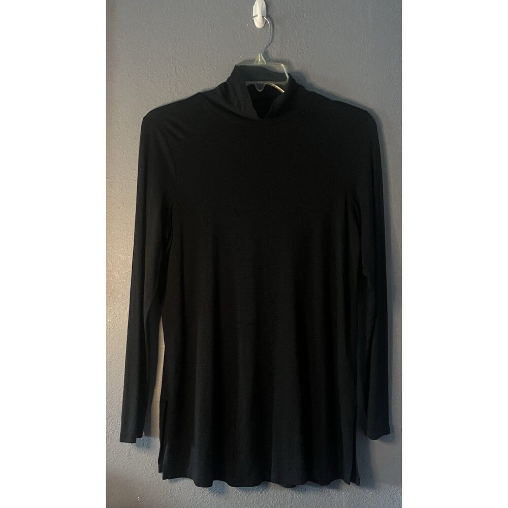 J. Jill Solid Black Turtleneck Blouse Women’s Small Mock Neck Minimalist Slits